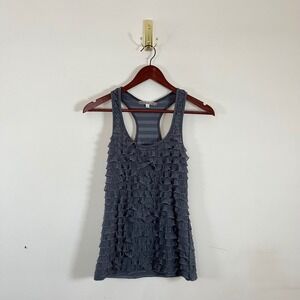 Y2K Tiered Ruffled Tank Top Gray Women's Small Indie Sleeze Streetwear Boho